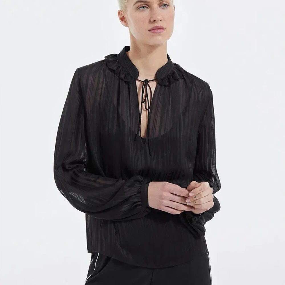 The Kooples Striped Black Top w/ knotted collar